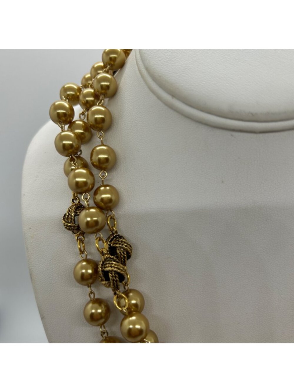 Vintage Joan Rivers Gold Tone Faux Pearl Beads Filigree Bead Necklace 62" Long - Picture 6 of 12